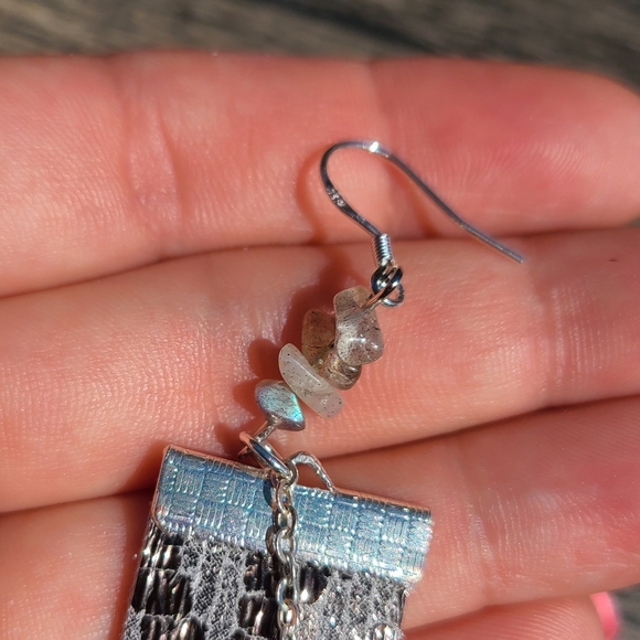 SOLD Chevron Lace Print Leather 925 Earrings - Picture 5 of 7